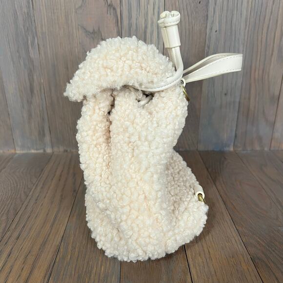 NWOT Versace Jeans Couture Faux Shearling Convertible Mini Backpack Cream & Gold main image 14